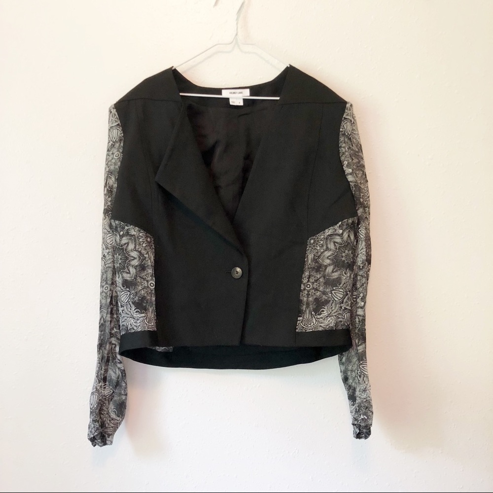 Helmet Lang black and sheer paisley floral blazer